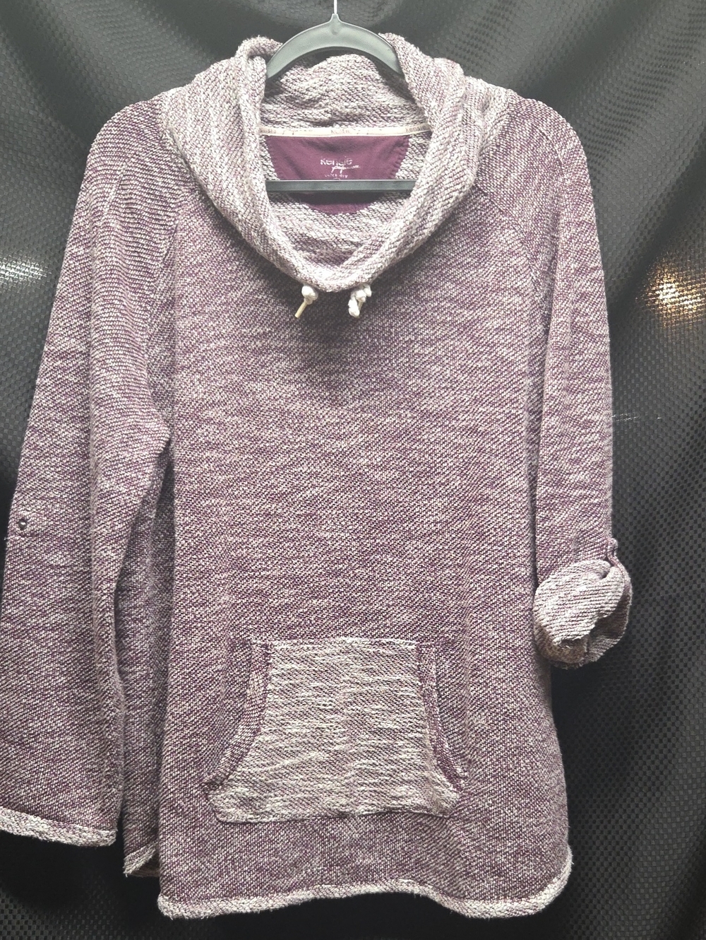Kensie Marled Purple Cowl Neck Sweater with Kangaroo Pocket